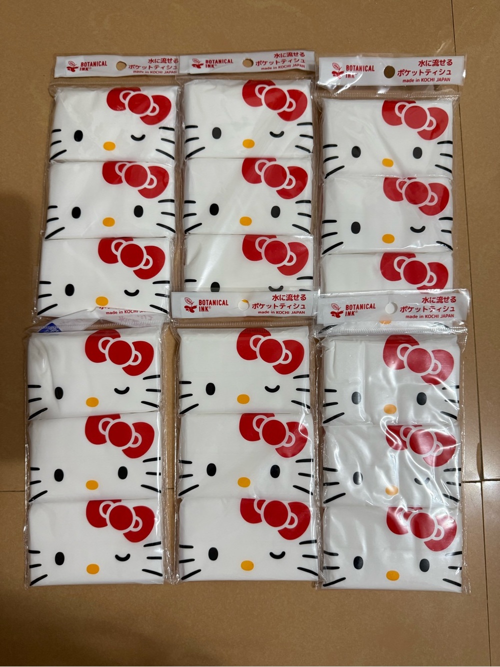 6 Hello Kitty White Tissue Packs with Red Bows